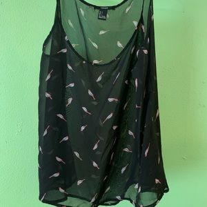 Sheer Forever 21 Bird Top Size L